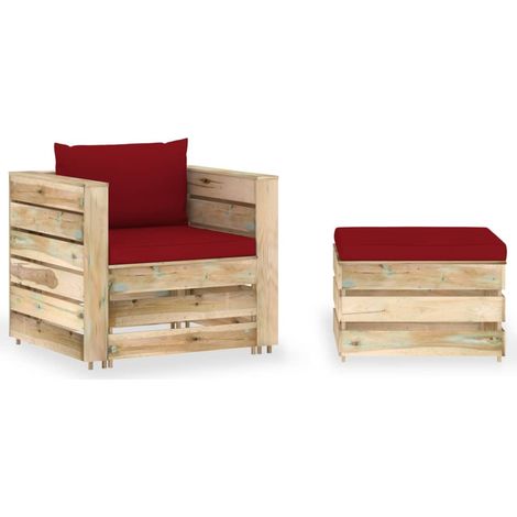 2-tlg. Garten-Lounge-Set mit Kissen Grün Imprägniertes Holz