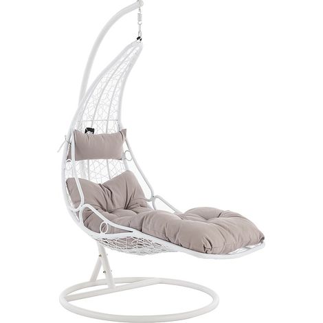 Fauteuil suspendu en résine tressée - Blanc avec coussins gris - LUVA de MYLIA