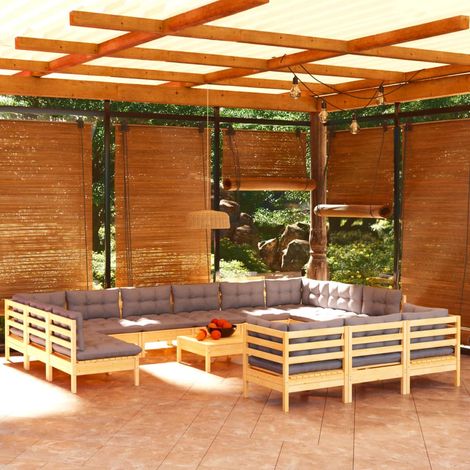 14-tlg. Garten-Lounge-Set mit Grauen Kissen Kiefernholz vidaXL (1/5)