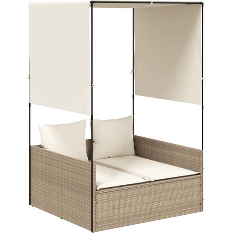 Maison Exclusive - Lettino Prendisole con Tetto e Tende Beige in Polyrattan
