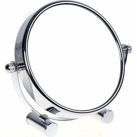 Miroir de courtoisie, rotation 360° - double face : grossissement normal et 10x. Miroir sur pied, miroir grossissant, miroir de salle de bain (1/5)