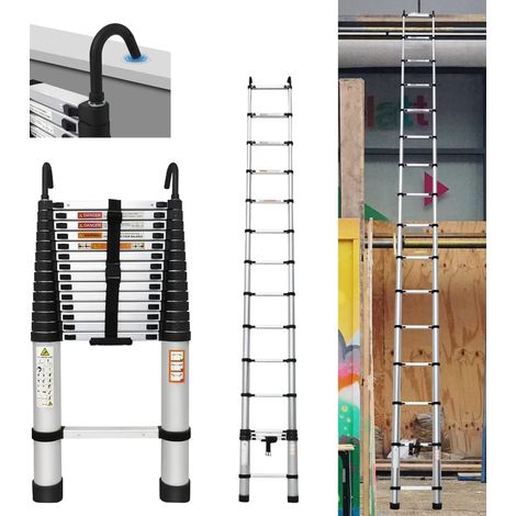 Échelle télescopique en Aluminium polyvalente portable de 14,5 pieds, Extension d'échelle pliante rétractable de 4,4 M escalade échelle stable avec crochets amovibles 2 et pieds en caoutchouc antidéra