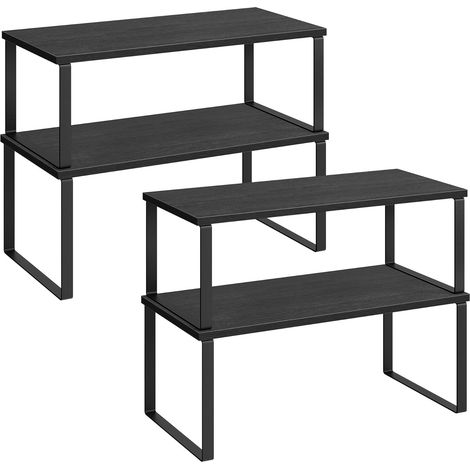 Lot de 4 - Étagère à épices - Organisateur de placard - Extensible et empilable - Pour cuisine salle à manger bureau - Noir - 30x20cm (1/5)