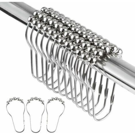 36 anneaux de douche en acier inoxydable avec système de glissement à roulement à billes pour barre de douche.