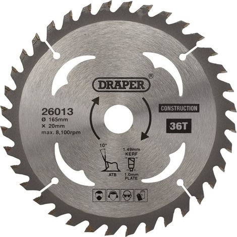 TCT Cordless Construction Circular Saw Blade for Wood & Composites, 165 x 20mm, 36T (26013)