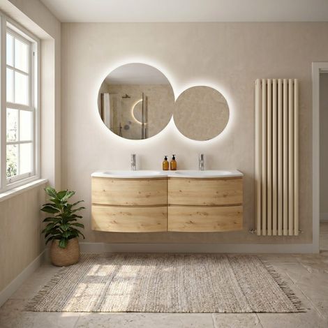 Mobile Bagno Sospeso 140Cm 4 Cassetti Frontale Curvo Rovere Oro  Los Angeles