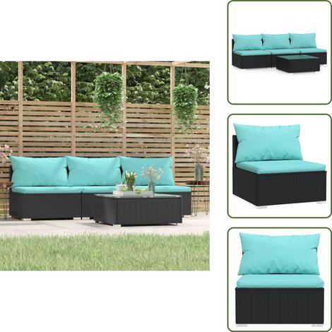 4-tlg. Garten-Lounge-Set mit Kissen Schwarz Poly Rattan - Gartensessel - Loungesessel - Outdoor Möbel - Gartenmöbel Set - PE-Rattan (1/5)