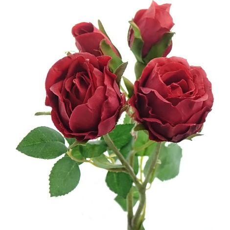 GASPER Blütenstiel Polyantha-Rose Rot 2 Blüten & 2 Knospen 39 cm - Kunstblumen