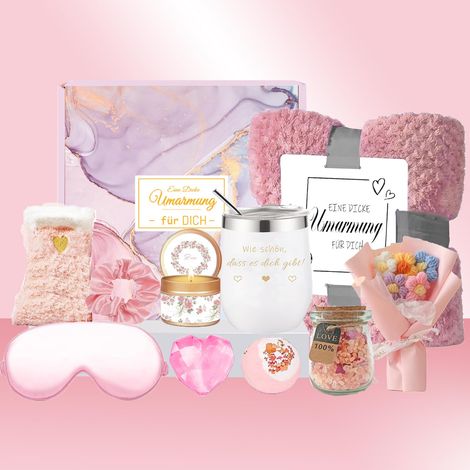 Cadeau pour femme meilleure amie, spa rose avec tasse à vin et couverture en acier inoxydable de 300 ml, idée cadeau de Noël pour les femmes, petite amie, maman, grand-mère, sœur (1/5)