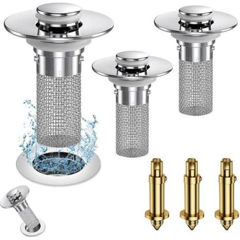 Bouchon De Lavabo - Filtre De Vidange Pop-Up En Acier Inoxydable 304 Et Laiton - Pour Lavabos Baignoires Et Douches - 3 Pièces (1/5)