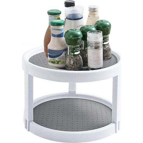 Plateau tournant Lazy Susan à 2 Niveaux, antidérapant, Plateau tournant , Organisateur d'assaisonnement Rotatif à 360° pour Cuisine, réfrigérateur, Garde-Manger, Bureau, Salle de Bain