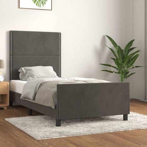 Cadre de lit sans matelas gris foncé 90x190 cm velours (1/5)