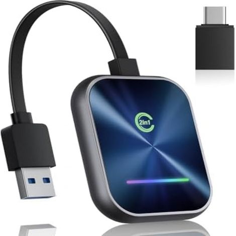 Adaptateur CarPlay Sans Fil - Bluetooth 5.3 - Compatible iOS 10+ - Port USB-B et USB-C - Connexion Automatique - 1 Pièce (1/5)