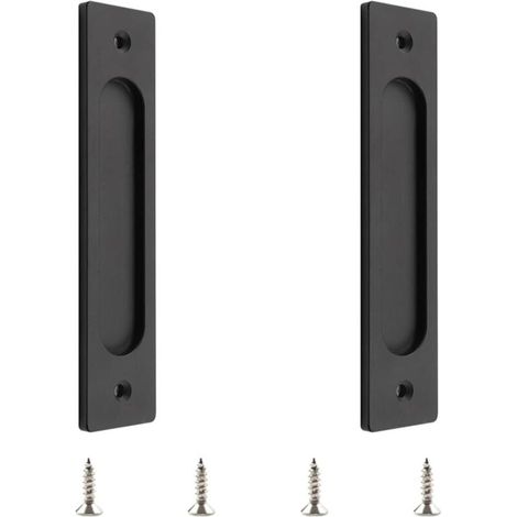 1 Pc poignées de porte coulissante rectangulaires encastrées en alliage d'aluminium noir mat avec vis de montage pour porte coulissante de grange (1/4)