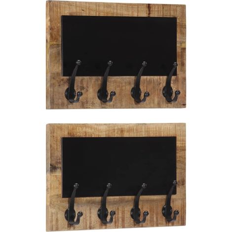 vidaXL Porte-manteaux muraux et 4 crochets 2 pcs bois manguier massif (1/5)