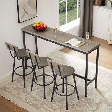MEUBLIV Bartisch-Set 160x40 cm Grau – 3 Hocker, Industrial-Stil für die Küche (1/5)