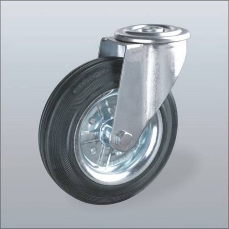RUOTA IN GOMMA NERA NUCLEO SUPPORTO ZINC. CON FORO RUOTE GIREVOLI FRENO CARRELLI - RUOTA GIREVOLE Ø80 (1/4)
