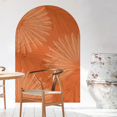 Papier peint intissé pré-encollé fresques géantes - ARCHE FEUILLES DE PALMIER ORANGE - 180x120cm (1/5)
