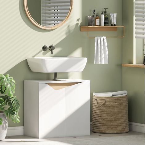 Meuble de salle de bain sous lavabo, portes à fermeture douce, blanc 60 x 35 x 57,9 cm DESVIAE (1/5)
