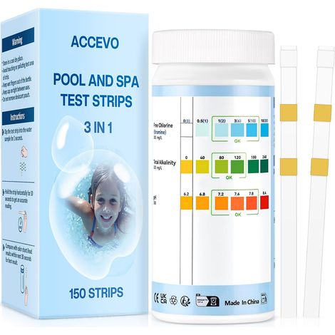Bandelettes de test pour jacuzzi, Kit 3 en 1 pour tester l'eau de piscine pour le chlore/brome, le pH, l'alcalinité totale -Bandelettes de test pour les piscines et les spas (1/5)