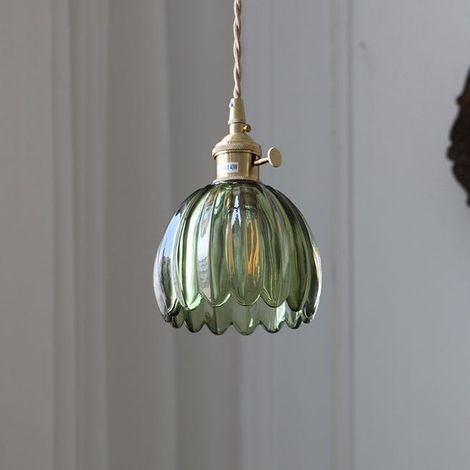 Lampe décorative japonaise rétro en verre fleur en verre, version filaire, E26, verte, sans source lumineuse (1/3)