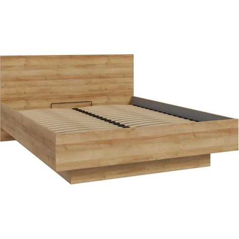 Lit coffre 160 x 200 cm décor bois de chêne rangement intégré – ILLYA (1/5)