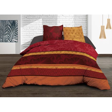 Housse de Couette 220x240 + 2 taies - Pur Coton 57 Fils - Jade Rouge (1/4)