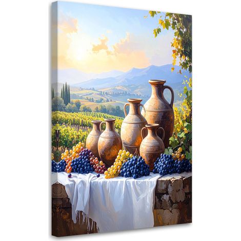 Image sur Toile, Toscane raisins cruches nature morte,20x30 (1/4)