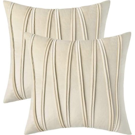 Lot de 2 housses de coussin décoratives grises 45 x 45 cm, en velours de coton, pour salon ou chambre, blanc (1/5)
