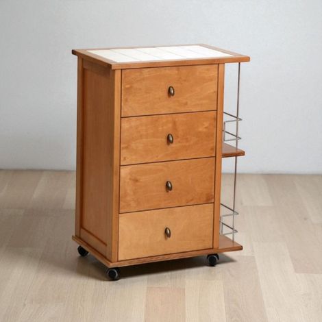 Carrello da cucina POKER con cassetti e portabottiglie Rovere (1/3)
