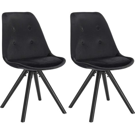 Lot de 2 Chaises de salle à manger WOLTU, siège en velours, Chaises de cuisine, pieds en bois, Noir (1/4)
