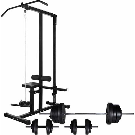vidaXL Máquina musculación Power Tower con pesas y mancuernas 60,5 kg (1/5)
