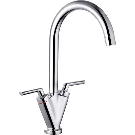Balterley Contemporary Pull Out Dual Lever Kitchen Mixer Tap with Rounded Swivel Spout & Chrome Finish