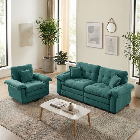 2-teiliges Sofaset Chenille Tiefsitz mit Kissen Grün OKMYHOME (1/5)