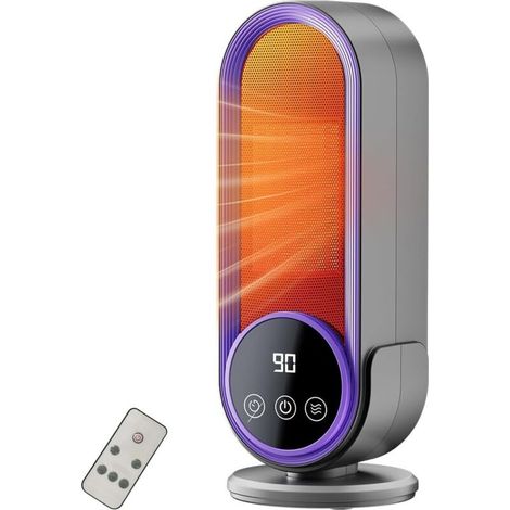 1200W Radiateur D'appoint,Chauffage Céramique PTC, Radiateur Soufflant avec 2 Réglages Températur,Minuterie 30/60/90 Minutes,Protection Anti-surchauffe&Anti-basculement(violet grisâtre)