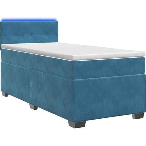 Lit de box spring avec matelas et LED Bleu 90 x 200 cm Velours vidaXL (1/5)