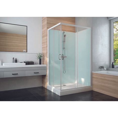Leda – Cabine de douche rectangulaire 100 x 80 cm – Portes coulissantes en verre transparent – Accès facile et design moderne - Glass2 (1/2)