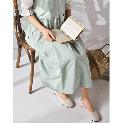 Küchenschürze für Damen mit 2 Vordertaschen, Baumwoll-Leinen-Schürze, geeignet für Cafés, Blumenläden und Reinigungsarbeiten (1/3)