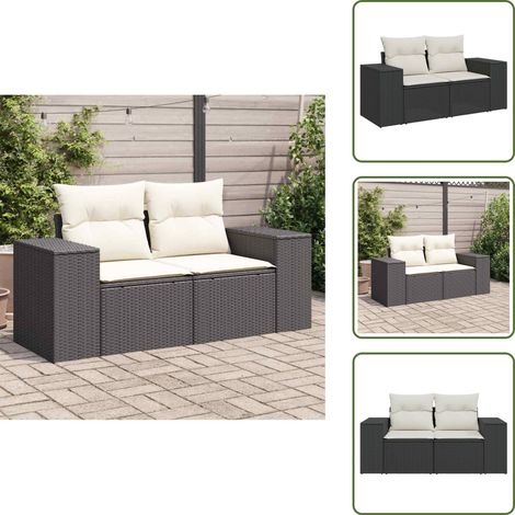 Canapé de jardin avec coussins 2 places noir résine tressée - Canapé De Jardin - Meuble De Jardin - Salon De Jardin - Résine Tressée - Rotin Synthétique (1/5)