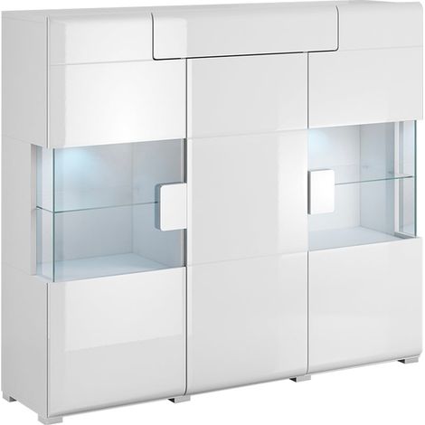 Buffet haut 3 portes 1 tiroir avec LED Jules Blanc (1/4)