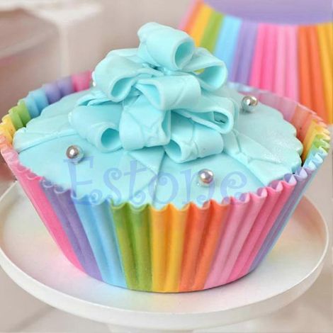 Bunte Regenbogen-Cupcake-Förmchen aus Papier, 100 Stück/Set, Backen, Heimbäckerei, Geschenkverpackung (1/5)
