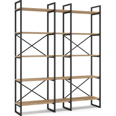 Estantería 5 estantes modelo-Amelia-143 acabado roble/negro, 175cm(alto) 143.5cm(ancho) 30cm(largo). (1/4)