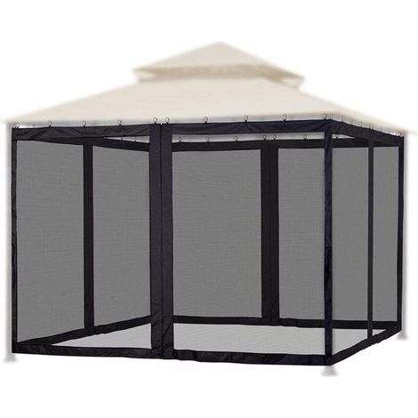 Moustiquaire pour tonnelle, filet de jardin extérieur, 48 crochets, fermeture éclair double face (noir) (1/5)