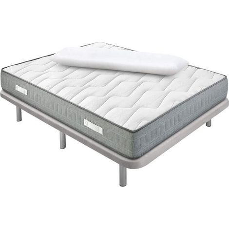 Pack matelas à ressorts ensachés 22 cm à mémoire de forme + sommier tapissier 3D renforcé de 5 traverses  150x190 cm