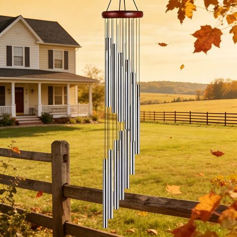 Windspiel für den Außenbereich mit 12 Aluminiumröhren 50 cm großes, melodisches Windspiel für Garten, Terrasse und als Dekoration für Zuhause sil (1/2)