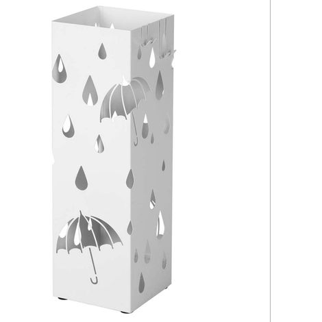 Porte parapluies en métal carré support pour parapluies avec un plateau et crochets 49 x 155 x 155 cm blanc (1/5)
