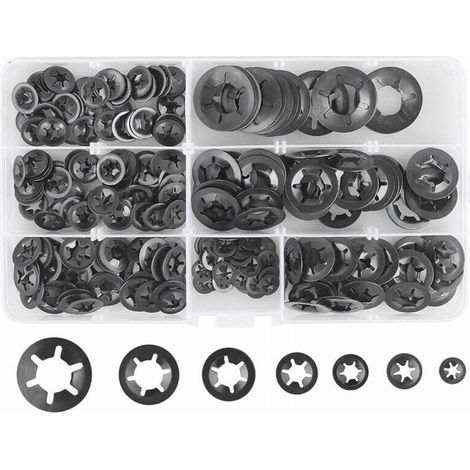 280 Pcs Rondelles De Blocage Rondelles De Verrouillage, Rondelles À Verrouillage Rapide De Rondelles De Verrouillage En Acier M3 M4 M5 M6 M8 M10 M12, 7Tailles, Noir (1/4)