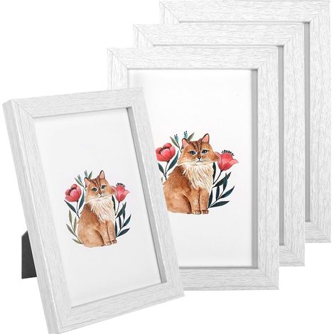 BOED Lot de 4 cadres photo 10 x 15 cm en bois, petits pour tentures murales ou décoration de table, blancs