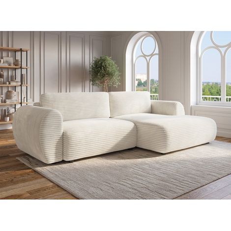 Deco In Paris – Canapé d'angle convertible 3 places – Coffre de rangement – Velours côtelé épais beige – Largeur 308 cm – Longueur 167 cm – Hauteur 86 cm (1/5)