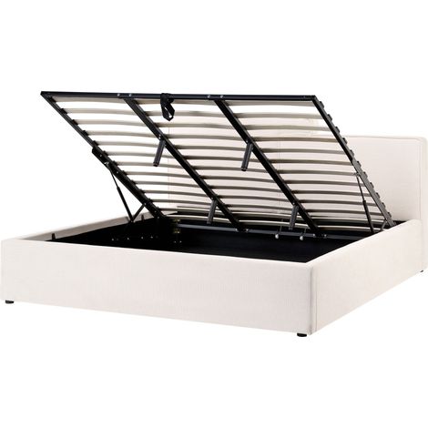 Lit avec Coffre de Rangement Style Scandinave 180 x 200 cm Tissu Blanc Cassé Lagarde (1/5)